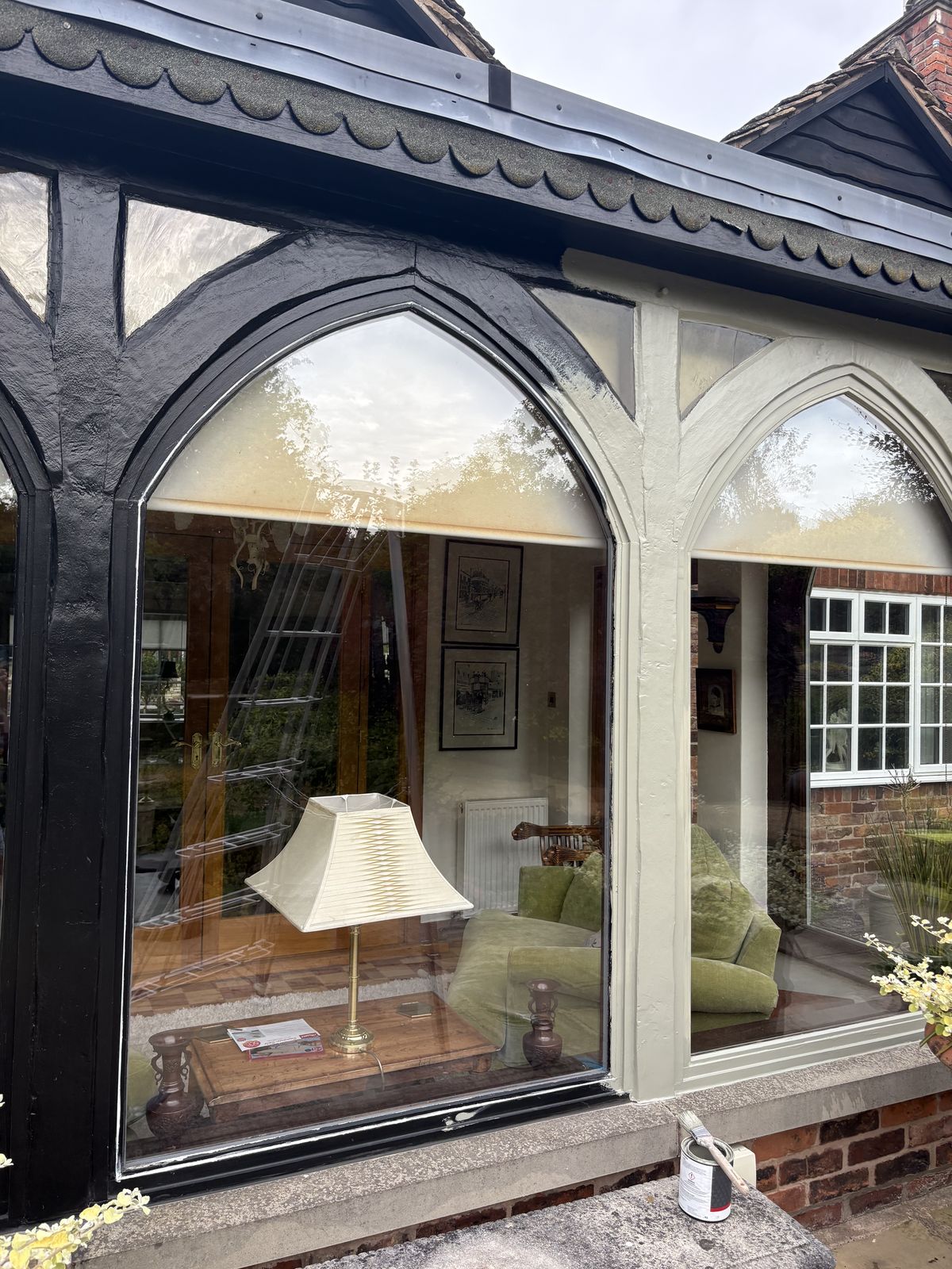 Garden room exterior, part-way through repainting